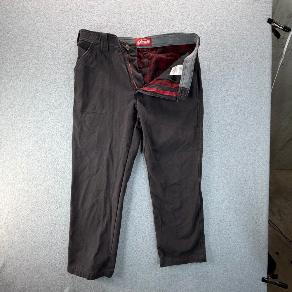 Coleman Mens Flannel Lined‎ Work Pants Dark Brown Stretch Utility 34x30 WPL12902